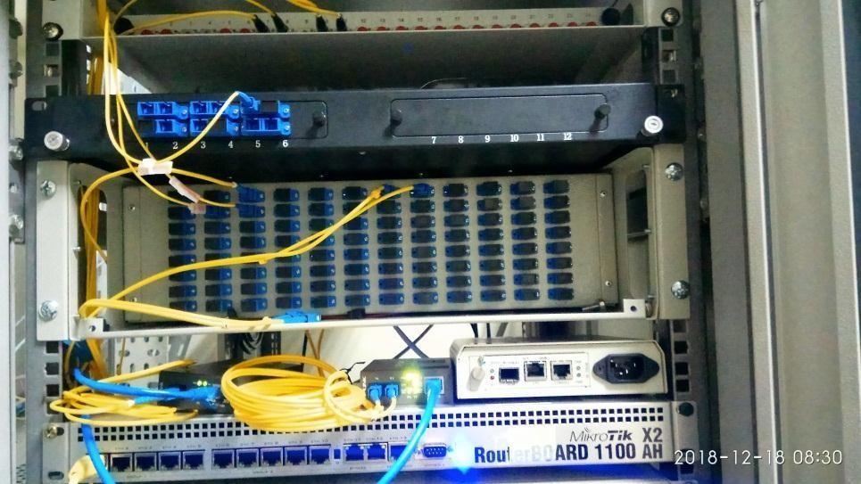 Fiber-optic patch panel and MikroTik core router installed by CIS